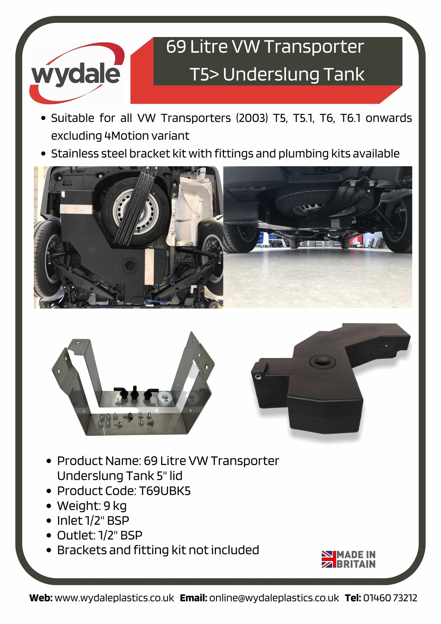 Wydale water tank campervan ute van caravan campertrailer 68 Underbody Transporter